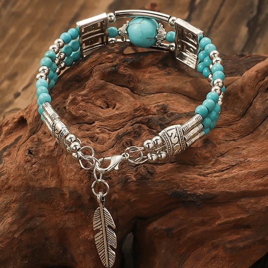 Turquoise jewelry,Geometric jewelry,Plants jewelry,Geometric Plant Turquoise Alloy Leaf Bracelet Bangle