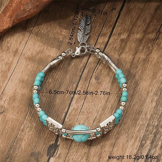 Turquoise jewelry,Geometric jewelry,Plants jewelry,Geometric Plant Turquoise Alloy Leaf Bracelet Bangle