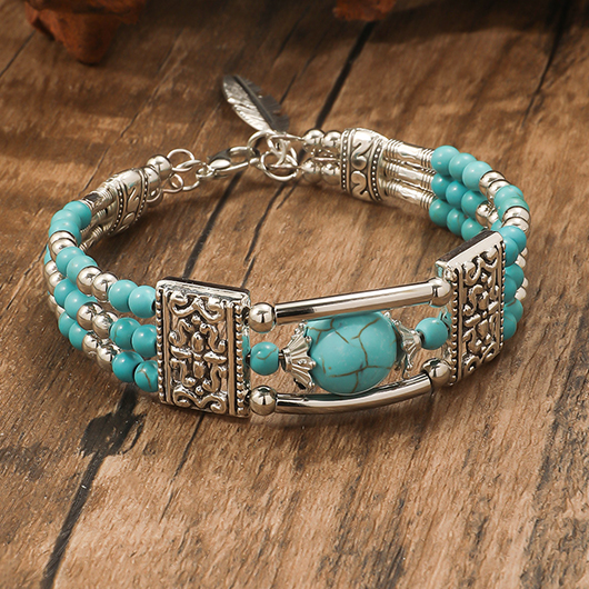 Turquoise jewelry,Geometric jewelry,Plants jewelry,Geometric Plant Turquoise Alloy Leaf Bracelet Bangle