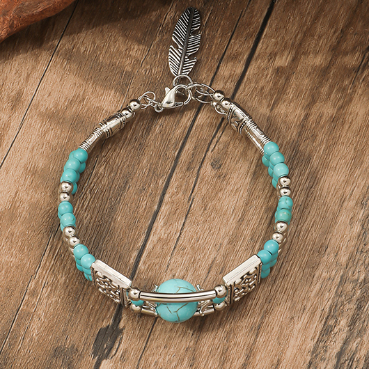 Turquoise jewelry,Geometric jewelry,Plants jewelry,Geometric Plant Turquoise Alloy Leaf Bracelet Bangle
