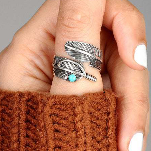 Geometric Silvery White Feather Alloy Ring