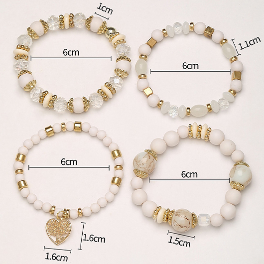 Beige jewelry,Hollow Heart Beige Alloy Bracelet Set