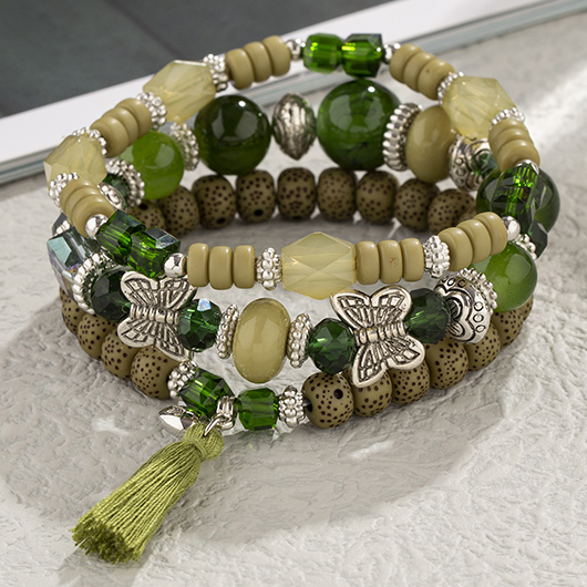 bracelets en alliage vert olive patchwork papillon