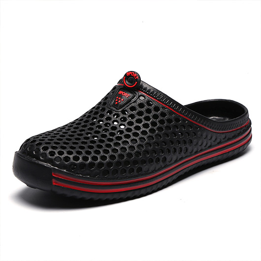 Black shoes,Plain Color shoes,Hollow Design Black Falt Closed Toe Sliders