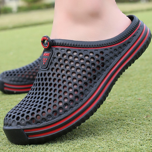 Black shoes,Plain Color shoes,Hollow Design Black Falt Closed Toe Sliders