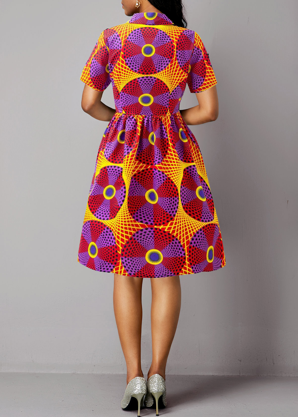 Multi Color dresses,Tribal dresses,Geometric dresses,Vacation dresses,Vacation dresses,ROTITA Umbrella Hem African Tribal Print Multi Color Dress