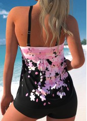 Pink swimwear,Floral swimwear,ROTITA Floral Print Wide Strap Pink Tankini Top
