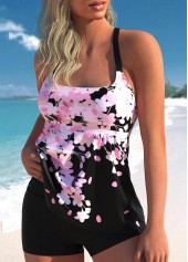 Pink swimwear,Floral swimwear,ROTITA Floral Print Wide Strap Pink Tankini Top