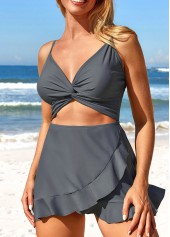 Dark Grey swimwear,Plain Color swimwear,ROTITA Twist Dark Grey One Piece Swimwear