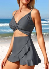 Dark Grey swimwear,Plain Color swimwear,ROTITA Twist Dark Grey One Piece Swimwear