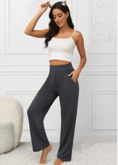 Dark Grey bottoms,Plain Color bottoms,Pocket Dark Grey Elastic Waist High Waisted Pants