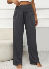 Dark Grey bottoms,Plain Color bottoms,Pocket Dark Grey Elastic Waist High Waisted Pants