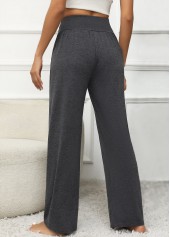 Dark Grey bottoms,Plain Color bottoms,Pocket Dark Grey Elastic Waist High Waisted Pants