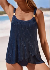 Navy swimwear,Plain Color swimwear,ROTITA Asymmetry Scoop Neck Navy Tankini Set