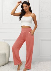 Dusty Pink bottoms,Plain Color bottoms,Pocket Elastic Waist Dusty Pink High Waisted Pants