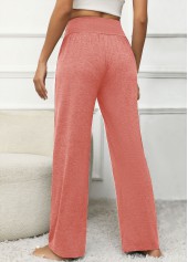 Dusty Pink bottoms,Plain Color bottoms,Pocket Elastic Waist Dusty Pink High Waisted Pants