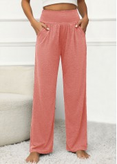 Pocket Elastic Waist Dusty Pink High Waisted Pants