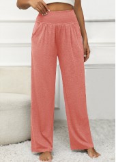 Dusty Pink bottoms,Plain Color bottoms,Pocket Elastic Waist Dusty Pink High Waisted Pants