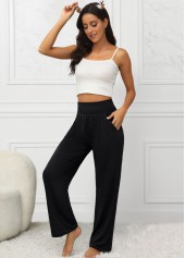 Black bottoms,Plain Color bottoms,Pocket Elastic Waist Black High Waisted Pants