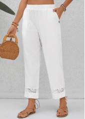 pantalon taille haute patchwork blanc taille élastique