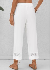 White bottoms,Plain Color bottoms,Patchwork White Elastic Waist High Waisted Pants