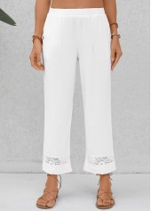 White bottoms,Plain Color bottoms,Patchwork White Elastic Waist High Waisted Pants