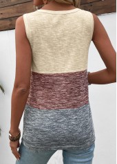 Light Coffee tops,Contrast Color tops,ROTITA Patchwork Light Coffee Round Neck Tank Top