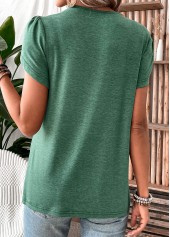 Turquoise tops,Plain Color tops,ROTITA Patchwork Turquoise V Neck Short Sleeve T Shirt