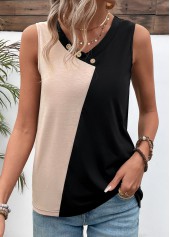 Schwarzes Rotita-Patchwork-Tanktop mit V-Ausschnitt