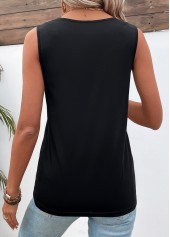 Black tops,Plain Color tops,ROTITA Patchwork Black V Neck Tank Top