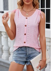 Rosafarbenes Tanktop mit Knöpfen und U-Ausschnitt