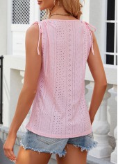 Pink tops,Plain Color tops,Button Pink Scoop Neck Tank Top