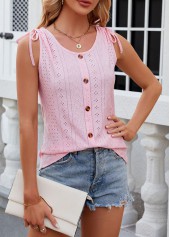 Pink tops,Plain Color tops,Button Pink Scoop Neck Tank Top