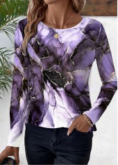 Purple plus size,Floral plus size,Plants plus size,ROTITA Plus Size Purple Floral Print Round Neck T Shirt