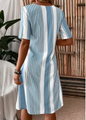 Light Blue dresses,White dresses,Striped dresses,Geometric dresses,Everyday dresses,Casual dresses,Pocket Striped Light Blue Round Neck Shift Dress