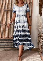 Dusty Blue dresses,Tie Dye dresses,Everyday dresses,Casual dresses,Pocket Tie Dye Print Dusty Blue A Line Dress