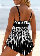 Black swimwear,White swimwear,Geometric swimwear,Striped swimwear,Chevron swimwear,ROTITA Lace Up Black Geometric Print Swimdress and Panty
