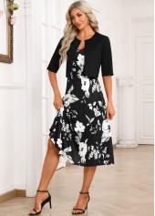Black dresses,White dresses,Floral dresses,Plants dresses,Party dresses,Elegant dresses,ROTITA Two Piece Floral Print Black Dress and Cardigan