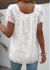 White tops,Plain Color tops,Chiffon White Square Neck Short Sleeve T Shirt