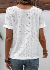 White tops,Plain Color tops,ROTITA Button White V Neck Short Sleeve Blouse