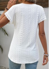 White tops,Plain Color tops,Patchwork White V Neck Short Sleeve T Shirt
