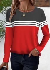 Red plus size,Dark Grey plus size,Striped plus size,Geometric plus size,ROTITA Plus Size Red Striped Round Neck T Shirt
