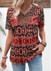 Multi Color tops,Tribal tops,ROTITA Button Tribal Print Multi Color V Neck Blouse