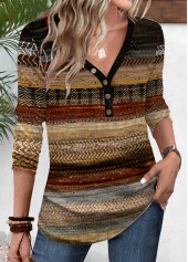 Multi Color tops,Striped tops,Geometric tops,ROTITA Patchwork Multi Stripe Print V Neck T Shirt