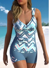 Rotita Patchwork-Tankini-Set in Staubblau mit geometrischem Muster