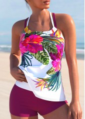 ensemble tankini à imprimé floral rose vif rotita entrecroisé