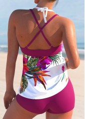 Hot Pink swimwear,White swimwear,Floral swimwear,Plants swimwear,ROTITA Criss Cross Hot Pink Floral Print Tankini Set