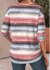 Multi Color plus size,Striped plus size,Geometric plus size,ROTITA Plus Size Multi Color Striped Round Neck T Shirt