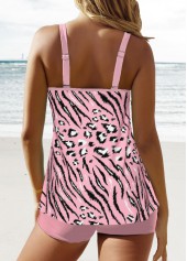 Pink swimwear,Animal Print swimwear,ROTITA Patchwork Pink Zebra Stripe Print Tankini Set