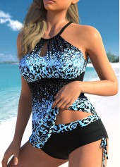 Black swimwear,Light Blue swimwear,Leopard swimwear,Ombre swimwear,Dot swimwear,ROTITA Cut Out Black Leopard Tankini Set